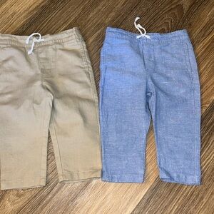 Janie and Jack Boys toddler 12-18 month linen khaki chambray pants EUC